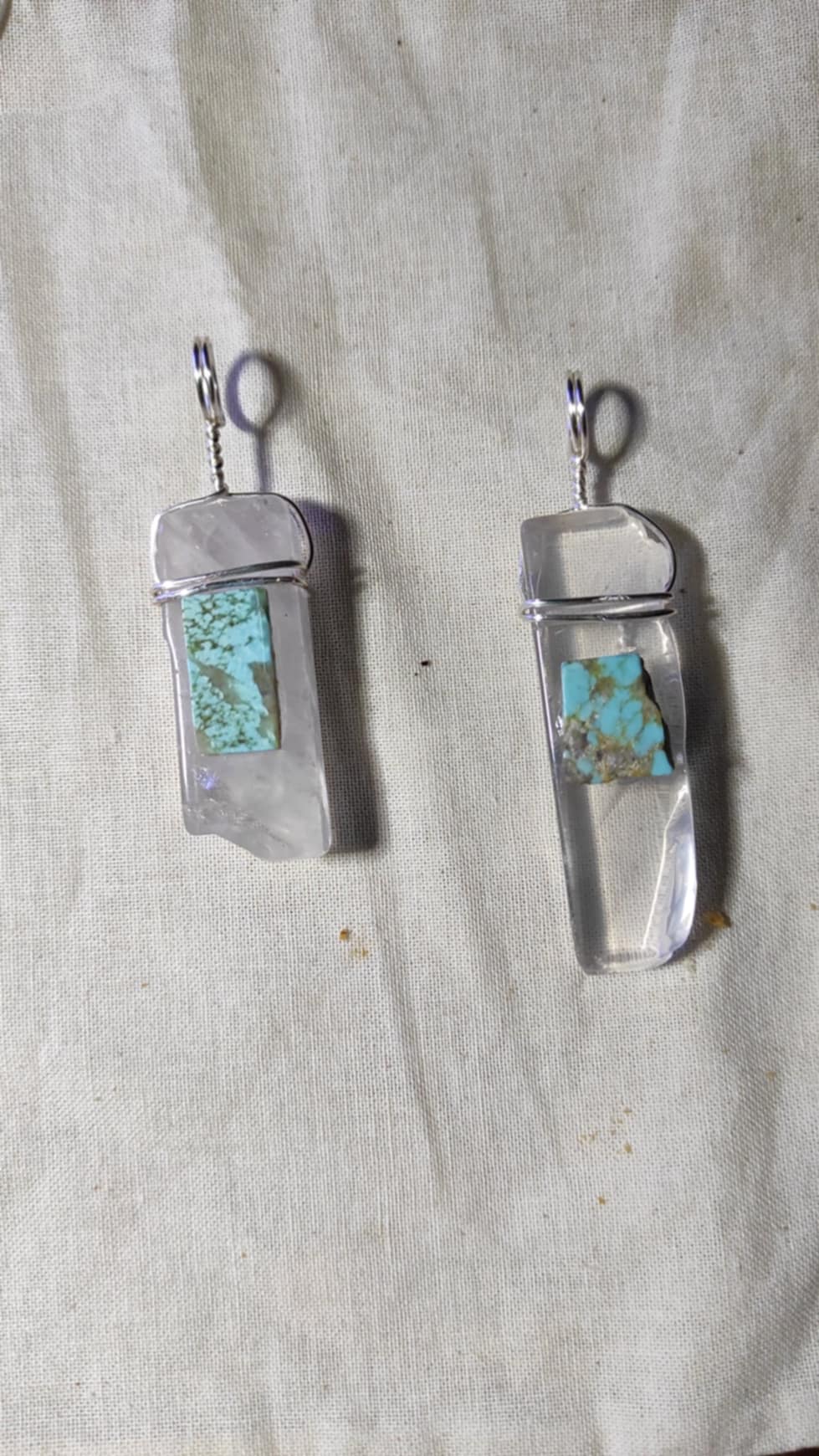 Wire wrapped Rose Quartz with Turquoise Pendant