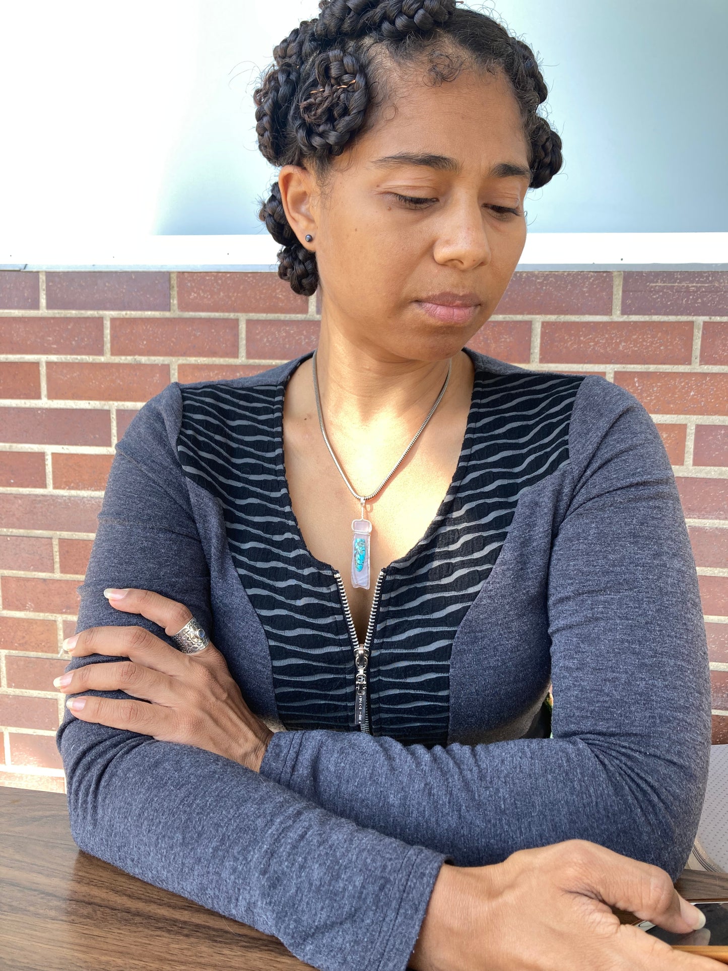 Wire wrapped Rose Quartz with Turquoise Pendant